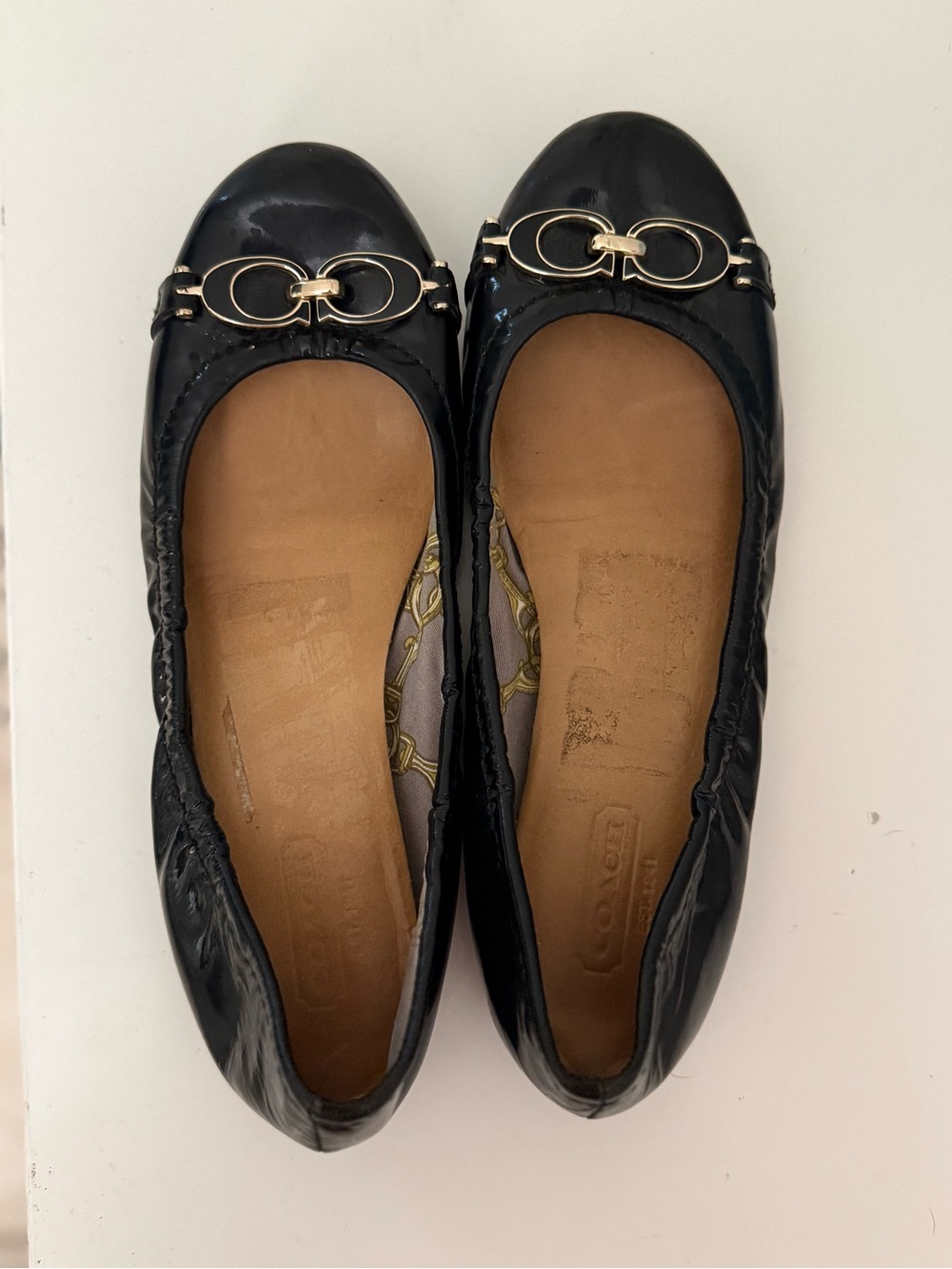 Coach Black Patent Leather Ballet Flats with Gold Horsebit